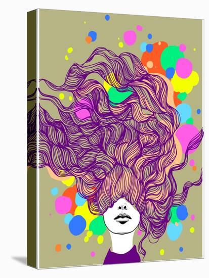 Freehand Vector Illustration with a Beautiful Hair Lady and Bright Blots-A Frants-Stretched Canvas