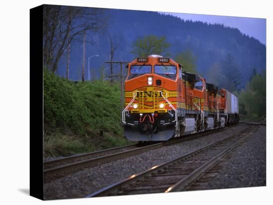 Freight Train Moving on Tracks, Stevenson, Columbia River Gorge, Washington, USA-Steve Terrill-Premier Image Canvas