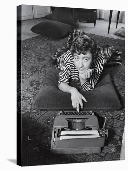 French Authoress Francoise Sagan, Laying on the Floor Typing-Thomas D^ Mcavoy-Premier Image Canvas