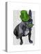 French Bulldog with Green Top Hat and Moustache-Fab Funky-Stretched Canvas