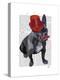 French Bulldog with Red Top Hat and Moustache-Fab Funky-Stretched Canvas
