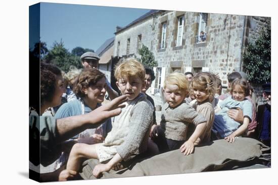 French Children in the Town of Avranches Sitting on Us Military Jeep, Normandy, France, 1944-Frank Scherschel-Premier Image Canvas