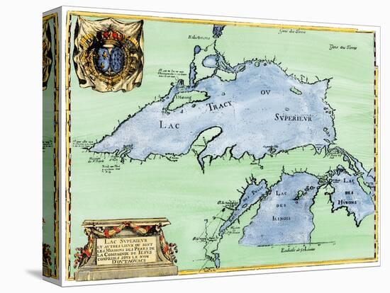 French Jesuit Map of Lake Superior, Upper Michigan, and Wisconsin, 1600s-null-Premier Image Canvas