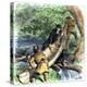 French Missionary and Fur Traders Carrying a Canoe at a Portage in North America-null-Premier Image Canvas