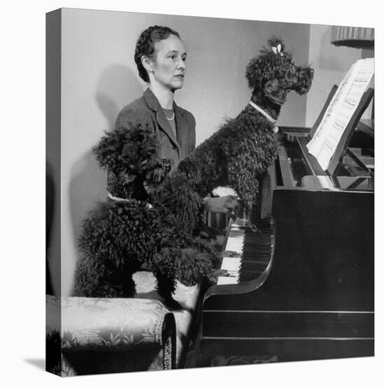 French Poodles Sitting at Piano with Woman-null-Premier Image Canvas