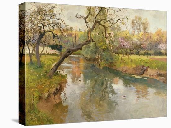 French River Landscape with a Flowering Tree-Fritz Thaulow-Premier Image Canvas