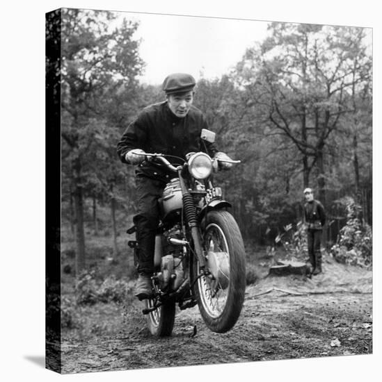 French Singer Ricet Barrier (Maurice-Pierre Barrier) on a Moto April 1965-null-Stretched Canvas