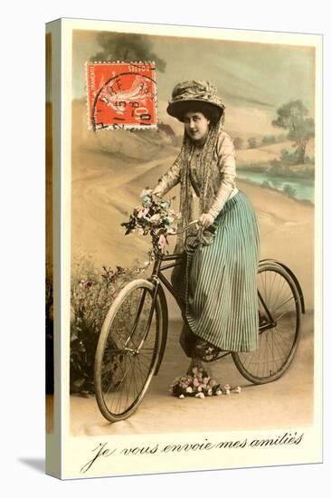 French Woman with Bicycle-null-Stretched Canvas