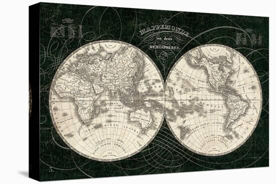 French World Map I Black and White-Sue Schlabach-Stretched Canvas