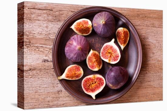 Fresh Figs in a Plate on Rustic Wooden Table-Marylooo-Premier Image Canvas