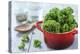 Fresh Kale in a Pot on Gray Wooden Table-Jana Ihle-Premier Image Canvas