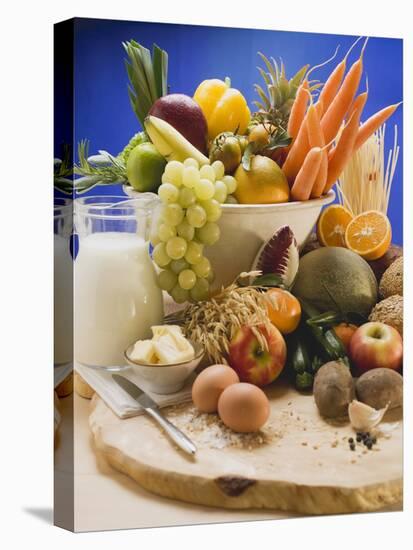 Fresh Vegetables, Fruit, Eggs, Butter and Milk-null-Premier Image Canvas