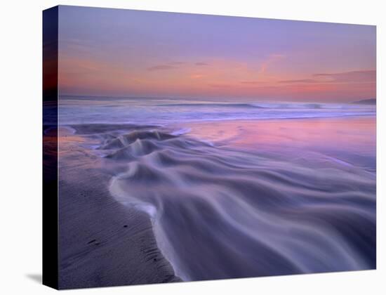 Fresh water stream flowing into the Pacific Ocean, Zuma Beach, Malibu, California-Tim Fitzharris-Stretched Canvas