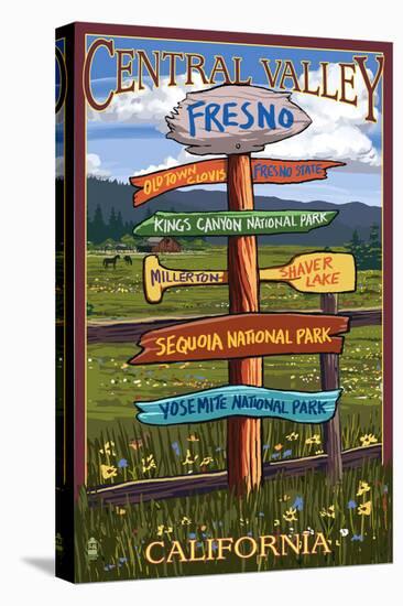 Fresno, California - Destination Signpost-Lantern Press-Stretched Canvas