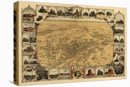 Fresno, California - Panoramic Map-Lantern Press-Stretched Canvas