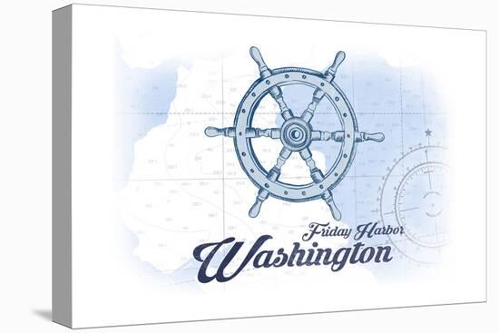 Friday Harbor, Washington - Ship Wheel - Blue - Coastal Icon-Lantern Press-Stretched Canvas