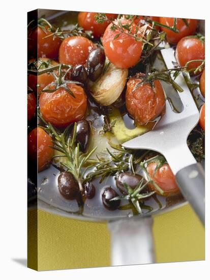 Fried Cherry Tomatoes with Garlic and Olives in Frying Pan-null-Premier Image Canvas