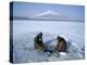 Frozen Lake with Fishermen, Lake Yamanaka, Mount Fuji, Honshu, Japan-null-Premier Image Canvas