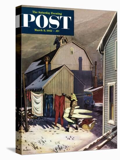 "Frozen Laundry" Saturday Evening Post Cover, March 8, 1952-Stevan Dohanos-Premier Image Canvas