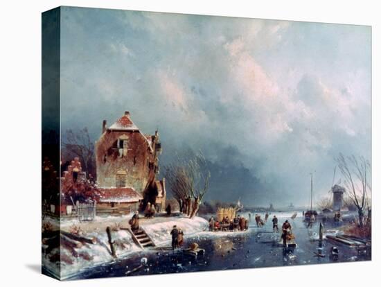 Frozen River, 1787-1870-Andreas Schelfhout-Premier Image Canvas