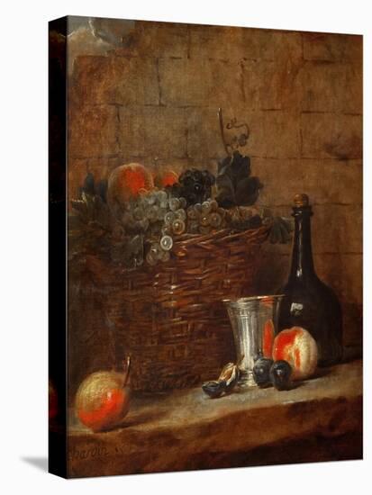 Fruit Basket with Grapes, a Silver Goblet and a Bottle, Peaches, Plums, and a Pear-Jean-Baptiste Simeon Chardin-Premier Image Canvas