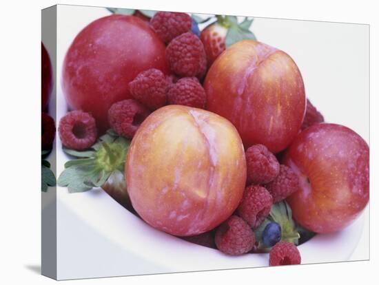 Fruit Bowl with Red Plums and Raspberries-Linda Burgess-Premier Image Canvas