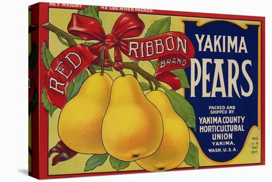 Fruit Crate Labels: Red Ribbon Brand Yakima Pears; Yakima County Horticultural Union-null-Stretched Canvas