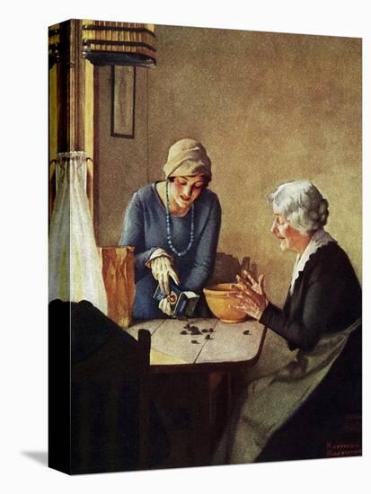 Fruit of the Vine (or Mother and Daughter Pouring Raisins at Table)-Norman Rockwell-Premier Image Canvas