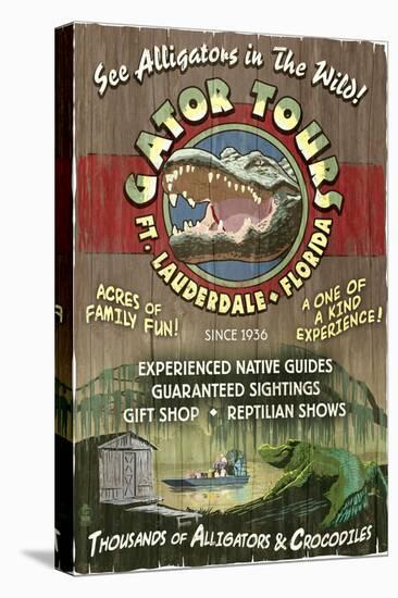 Ft. Lauderdale, Florida - Alligator Tours Vintage Sign-Lantern Press-Stretched Canvas