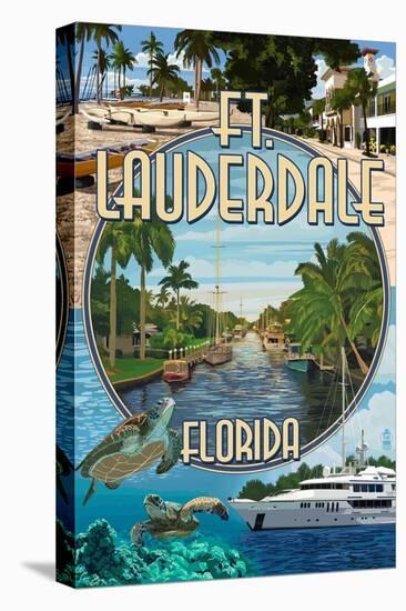 Ft. Lauderdale, Florida - Montage-Lantern Press-Stretched Canvas