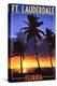 Ft. Lauderdale, Florida - Palms and Sunset-Lantern Press-Stretched Canvas