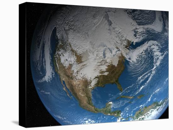 Ful Earth Showing Simulated Clouds Over North America-Stocktrek Images-Premier Image Canvas