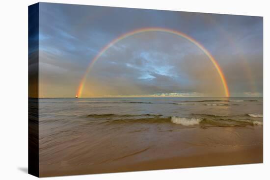 Full Arcing Rainbow over Lake Michigan and Ludington Lighthouse in Ludington, Michigan, Usa-Chuck Haney-Premier Image Canvas