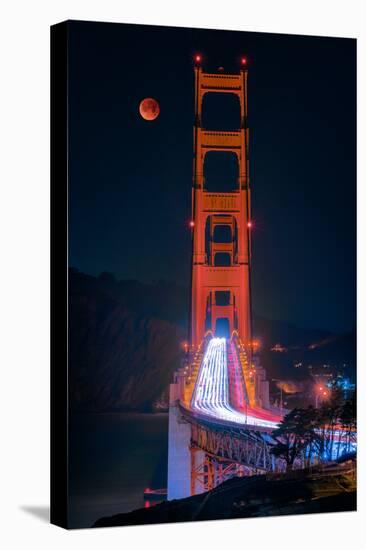 Full blood red moon rising over the Golden Gate Bridge in San Francisco, view from Battery Cranston-David Chang-Premier Image Canvas
