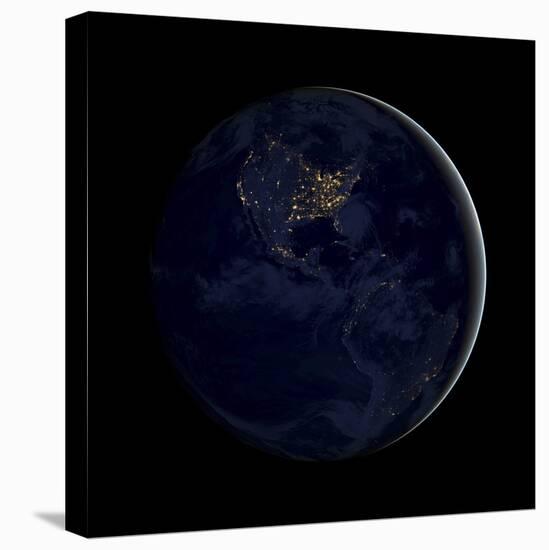 Full Earth at Night Showing City Lights of the Americas-Stocktrek Images-Premier Image Canvas