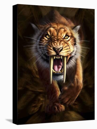 Full on View of a Saber-Toothed Tiger-null-Stretched Canvas