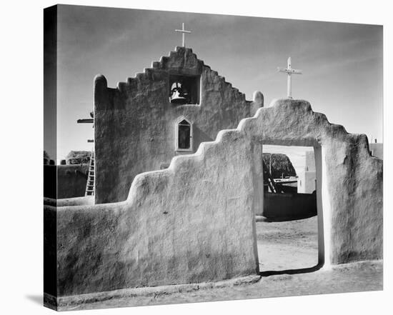 Full side view of entrance with gate to the right, Church, Taos Pueblo National Historic Landmark,-Ansel Adams-Stretched Canvas