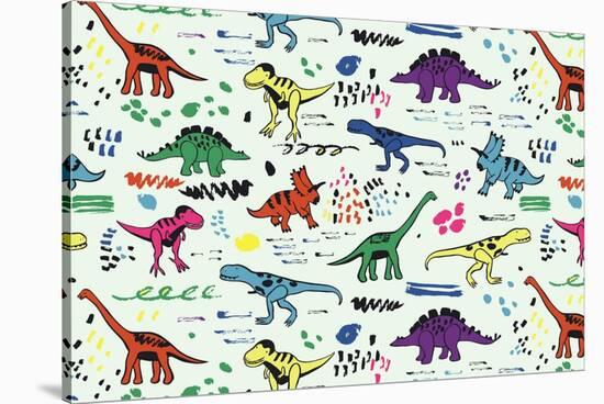 Funny Dinosaurs Graphic Color Vector Pattern-GooseFrol-Stretched Canvas
