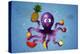 Funny Octopus with Vegan Fruits-sognolucido-Stretched Canvas