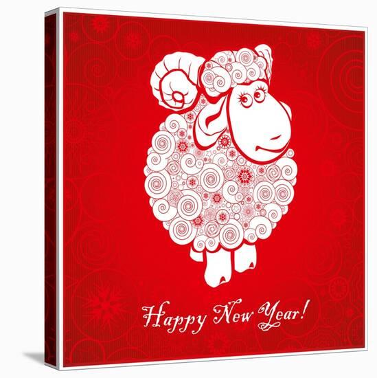 Funny Sheep on Bright Red Background 1-mamaluk-Stretched Canvas
