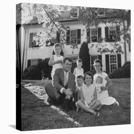 Future Atty. Gen. Robert Kennedy Posing with Wife and Children in Front of Their Hickory Hill Home-Paul Schutzer-Premier Image Canvas