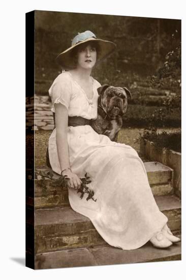 Gabrielle Ray, English Actress, with a Dog in a Garden-null-Premier Image Canvas