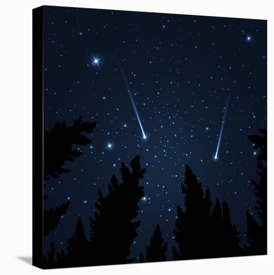 Galaxy with Framed with Pine Trees. Night Sky and Shooting Stars. Milky Way. Vector Illustration-acid2728k-Stretched Canvas