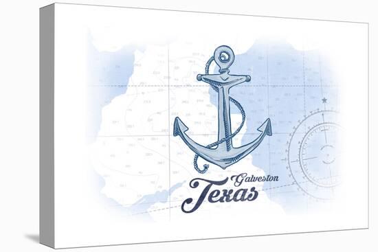 Galveston, Texas - Anchor - Blue - Coastal Icon-Lantern Press-Stretched Canvas