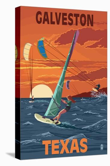 Galveston, Texas - Windsurfers and Sunset-Lantern Press-Stretched Canvas