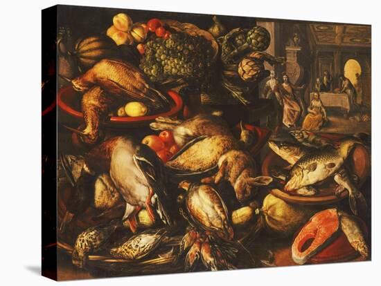 Game, Fish, Fruit and Vegetables in Baskets and Bowls in a Larder-Joachim Beuckelaer-Premier Image Canvas