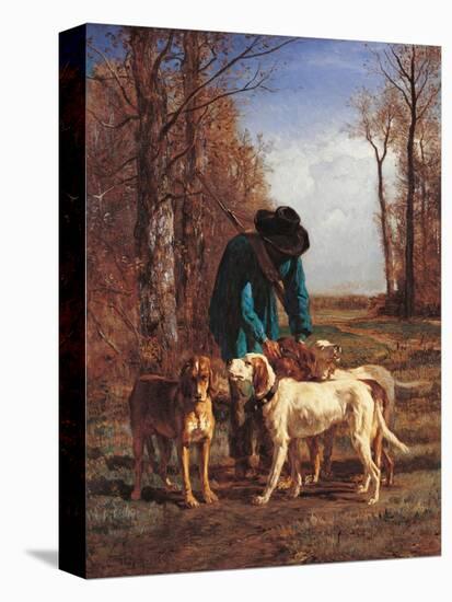 Game Keeper Stops Near His Dogs-Constant Troyon-Stretched Canvas