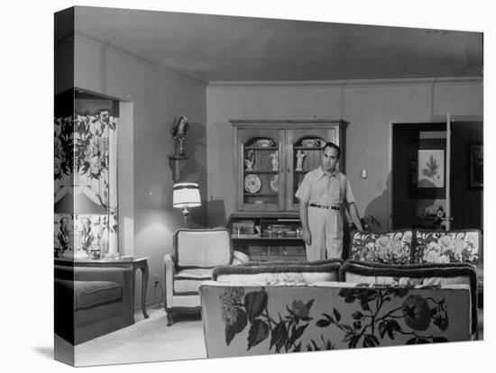 Gangster Mickey Cohen Standing in His Lavishly Furnished Living Room-Ed Clark-Premier Image Canvas