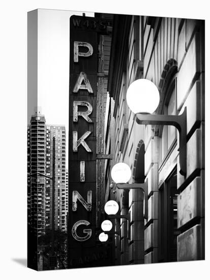 Garage Parking Sign, W 43St, Times Square, Manhattan, New York, US, Black and White Photography-Philippe Hugonnard-Premier Image Canvas