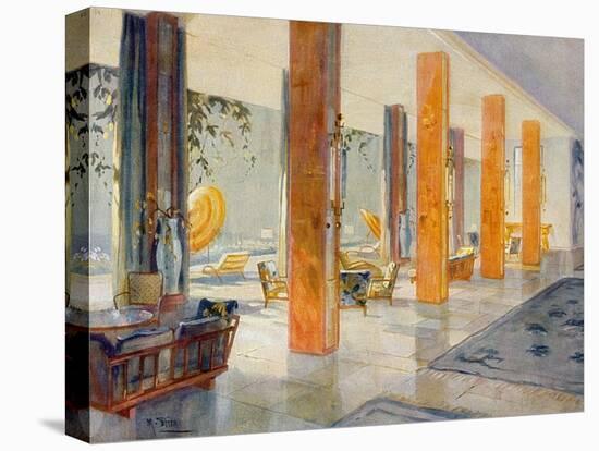 Garden Hall of a Hotel, 1929 (Colour Litho)-M. Stier-Premier Image Canvas